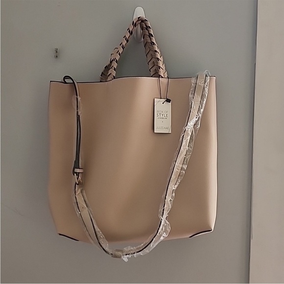 Jules Kay Vegan Leather Stylish Beige Tote Bag - Picture 1 of 6
